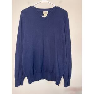 LL Bean Navy Blue Cotton Cashmere Capsule Minimalist V Neck Sweater M 274603